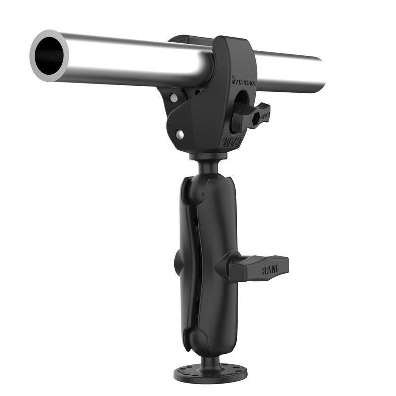 RAM Mounts Trolling Motor Stabilizer - Tough-Claw Medium Clamp for Rails 1â€ - 1.6â€ with Medium Arm and Round Plate RAP-404-202U - Image 1